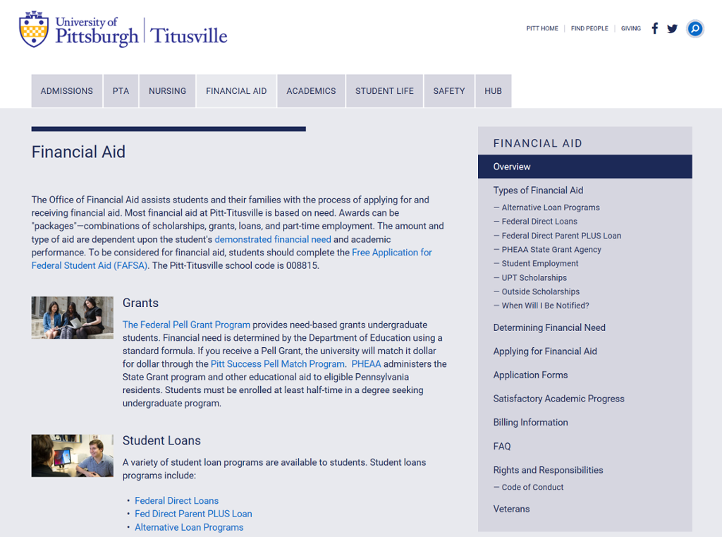 Financial Aid All Campuses My Pitt